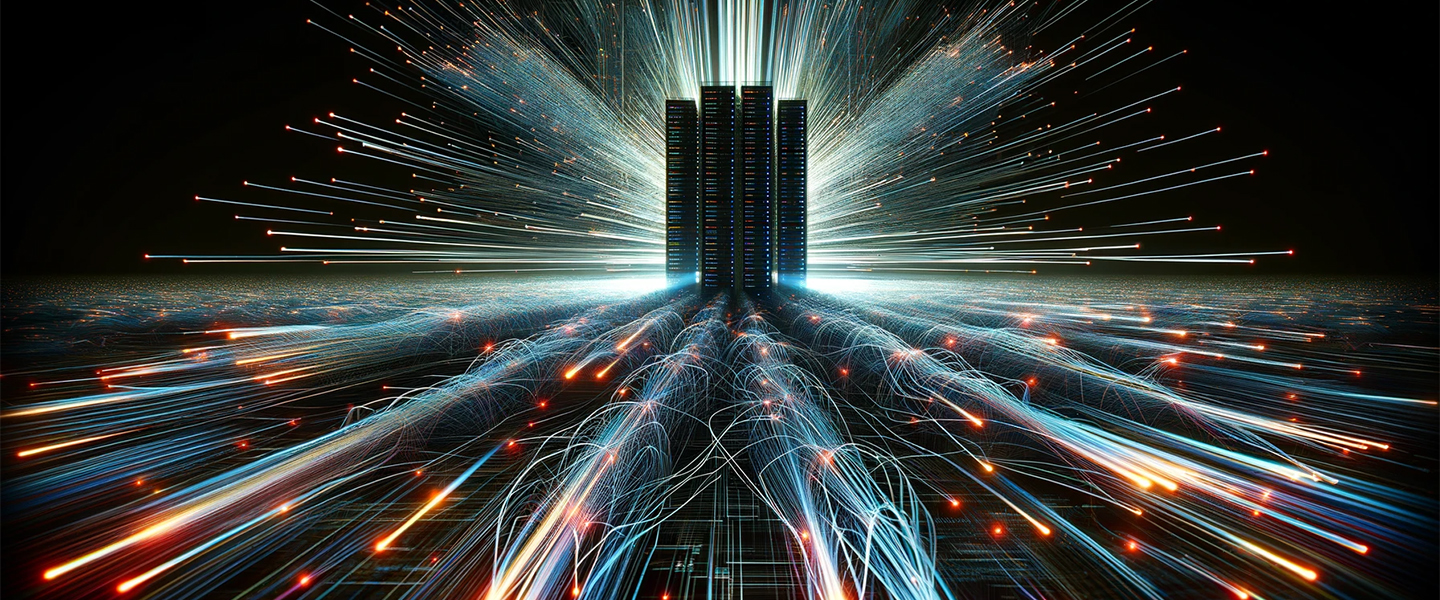 3d image of a data server with cables coming out of the server.
